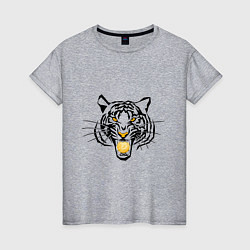 Женская футболка Агрессивный тигр с монетой Доджкойна в пасти