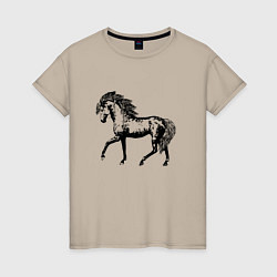 Футболка хлопковая женская Мустанг Лошадь, цвет: миндальный