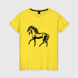 Футболка хлопковая женская Мустанг Лошадь, цвет: желтый