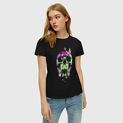 Футболка хлопковая женская Skull & Butterfly Neon, цвет: черный — фото 2