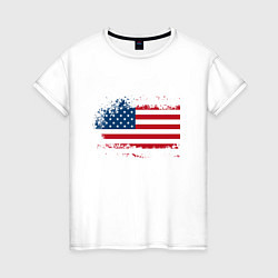 Футболка хлопковая женская Американский флаг Stars, цвет: белый