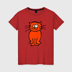 Футболка хлопковая женская Забаный красный кот, цвет: красный