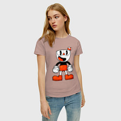Футболка хлопковая женская Cuphead красная чашечка, цвет: пыльно-розовый — фото 2