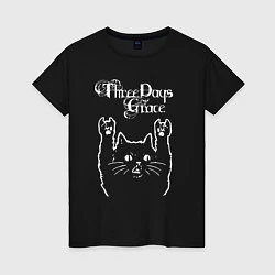 Футболка хлопковая женская Three Days Grace Рок кот, цвет: черный