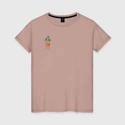 Футболка хлопковая женская Зеленое растение, цвет: пыльно-розовый