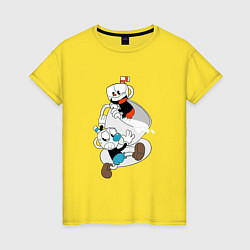 Футболка хлопковая женская Чашки Cuphead, цвет: желтый