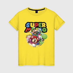 Футболка хлопковая женская Компашка героев Super Mario, цвет: желтый