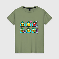 Футболка хлопковая женская Значки на Спраута Пины Бравл Старс Sprout, цвет: авокадо