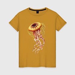 Футболка хлопковая женская Морская медуза, цвет: горчичный
