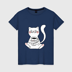 Женская футболка Белый кот с кофе