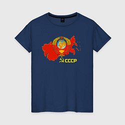 Футболка хлопковая женская Герб Карта СССР, цвет: тёмно-синий