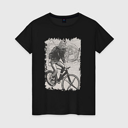 Женская футболка Кошка в шапочке на велосипеде