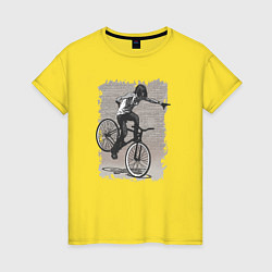 Футболка хлопковая женская Bike punk girl fix, цвет: желтый