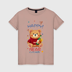 Женская футболка СЧАСТЛИВЫЙ МИШКА HAPPY BEAR CUTE 100%