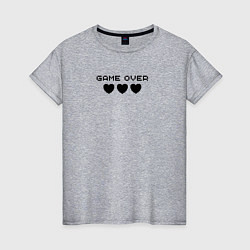 Женская футболка Game over, пиксельный текст с сердечками