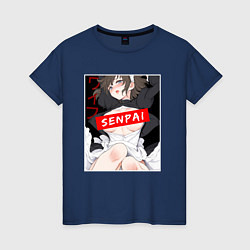 Женская футболка Девушка и надпись Senpai Ahegao