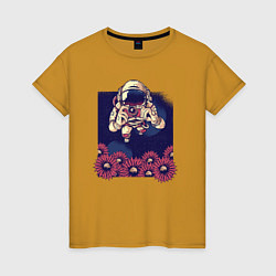Женская футболка Фотограф космонавт с цветами