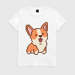 Футболка хлопковая женская Корги из пикселей, цвет: белый