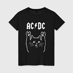 Футболка хлопковая женская ACDC РОК КОТ, цвет: черный