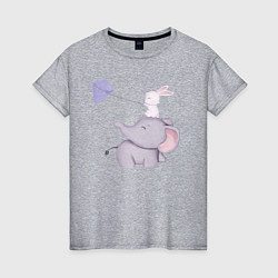 Женская футболка Милый Слонёнок и Кролик Играют С Воздушным Змеем