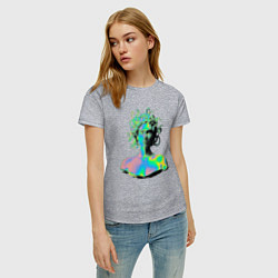 Футболка хлопковая женская Gorgon Medusa Vaporwave Neon, цвет: меланж — фото 2