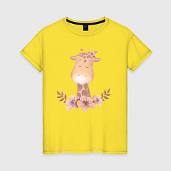 Женская футболка Милый Жирафик С Цветами