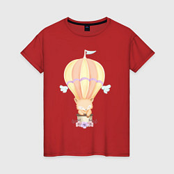 Женская футболка Милый Лисёнок Летит На Воздушном Шаре С Цветами