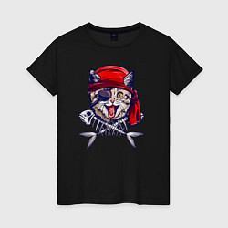 Женская футболка Кот пират и рыбьи кости