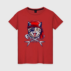 Женская футболка Кот пират и рыбьи кости