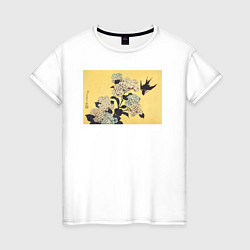 Женская футболка Hydrangea and Swallow Ласточка