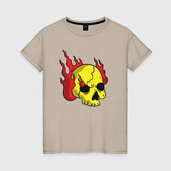 Женская футболка Винтажный мультяшный череп и огонь