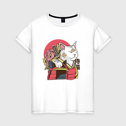 Женская футболка Котик Самурай Samurai Cat Japanese art