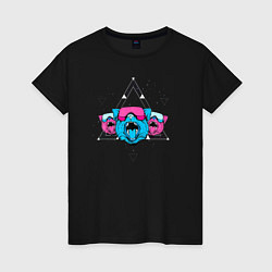Футболка хлопковая женская Космические кибер коты, цвет: черный
