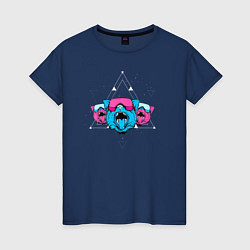 Футболка хлопковая женская Космические кибер коты, цвет: тёмно-синий