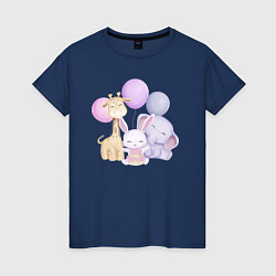 Женская футболка Милый Жирафик, Слонёнок и Крольчонок На Празднике