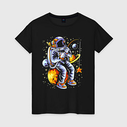 Женская футболка Космонавт, сидящий на луне с удочкой An astronaut