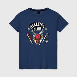 Футболка хлопковая женская Hellfire Club Sticker Stranger Things 4, цвет: тёмно-синий