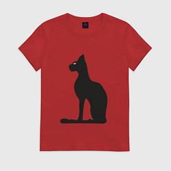 Футболка хлопковая женская Силуэт черной кошки, Египетская богиня Бастет, цвет: красный