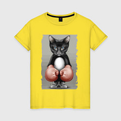 Женская футболка Крутой котяра в боксёрских перчатках Cool cat in b