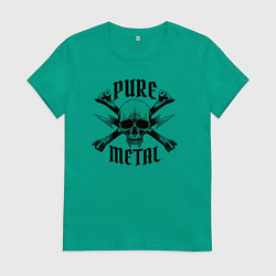 Футболка хлопковая женская Heavy metal skullчистый металл, цвет: зеленый