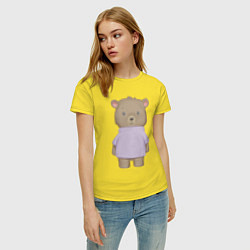 Футболка хлопковая женская Милый Медвежонок В Кофте, цвет: желтый — фото 2