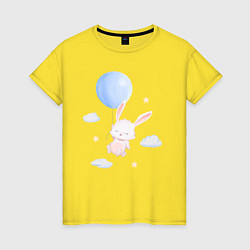 Женская футболка Милый Крольчонок Летит С Воздушным Шариком Среди О