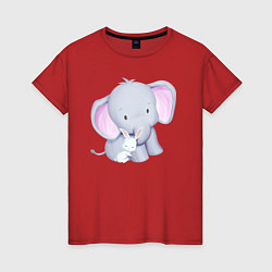 Женская футболка Милый Крольчонок Обнимает Слонёнка