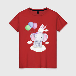 Женская футболка Милый Слонёнок и Крольчонок На Облаке