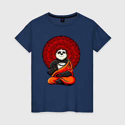 Футболка хлопковая женская Медитация панды Дзен, цвет: тёмно-синий