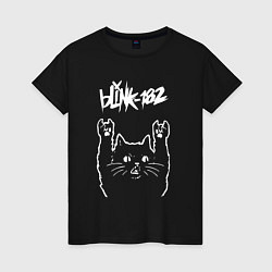 Футболка хлопковая женская Blink 182 Рок кот, цвет: черный