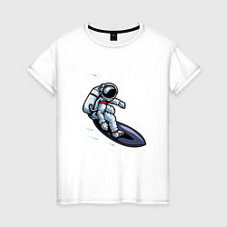 Футболка хлопковая женская Космонавт на серфинге, цвет: белый