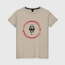 Женская футболка Символ Skyrim и красная краска вокруг