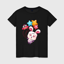 Женская футболка Радостный зайка с шариками