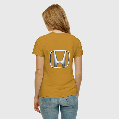 Женская футболка HONDA ХОНДА LOGO спина / Горчичный – фото 4